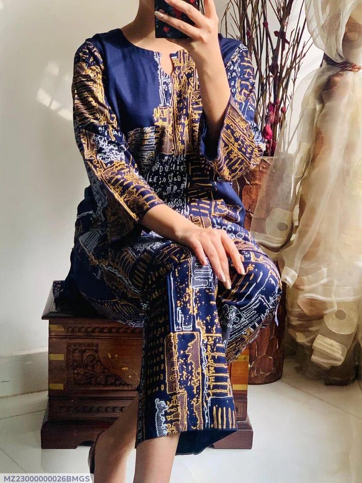 2 pcs woman's stitched linen block printed shirt And trouser