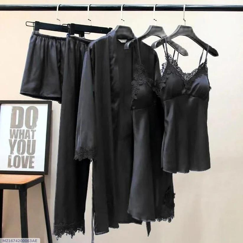 Premium Jersey Nightwear Set - Comfortable & Lightweight - 5 Pcs in Black