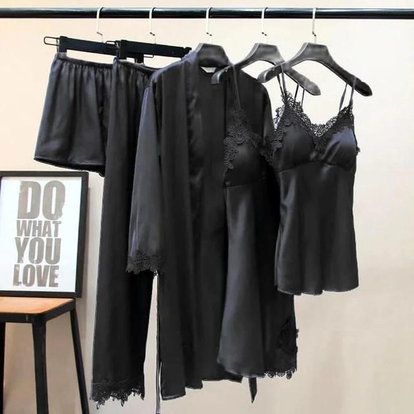 Premium Jersey Nightwear Set - Comfortable & Lightweight - 5 Pcs in Black