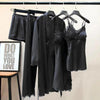 Premium Jersey Nightwear Set - Comfortable & Lightweight - 5 Pcs in Black