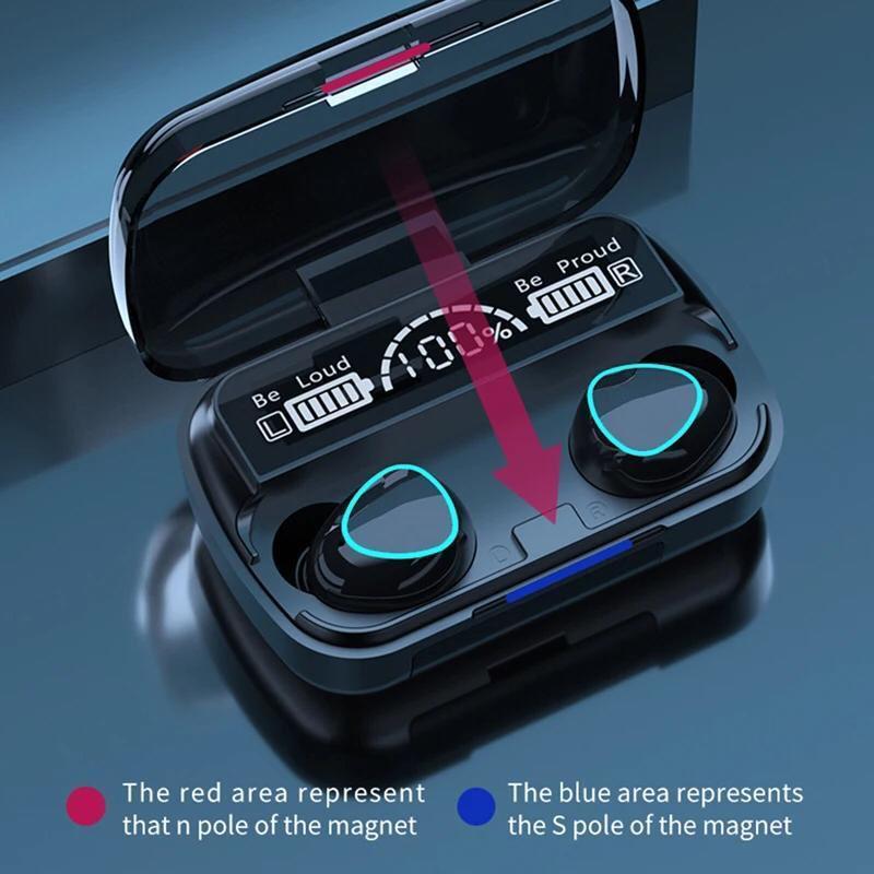 Black Earbuds with 2000mAh Power Bank & LED Display - Model 10 - 9D Hifi Sound